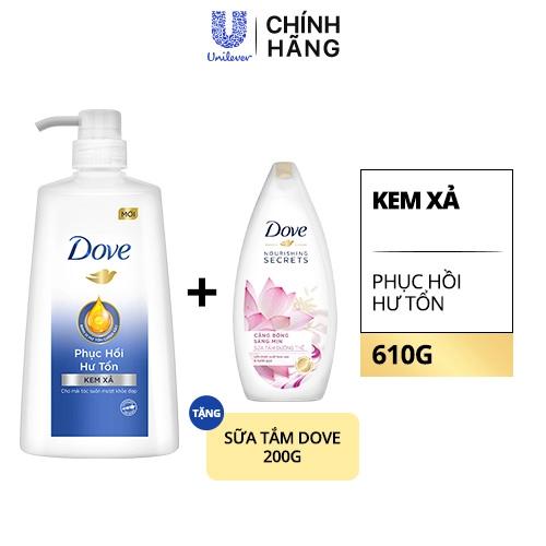 DOVE Kem Xả Phục Hồi Hư Tổn 610g(1+DOVE Sữa Tắm 200g)/8Bộ