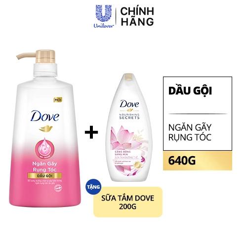 DOVE Dầu Gội Ngăn Gãy Rụng Tóc640g(1+DOVE Sữa Tắm200g)/8Bộ