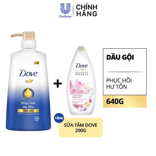 DOVE Dầu Gội Phục Hồi Hư Tổn640g(1+DOVE Sữa Tắm200g)/8Bộ