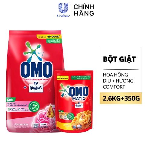 OMO BộtGiặt CF HHồng DMát BềnLâu2.6kg(1+1Omo BG CFT350g)/3bộ