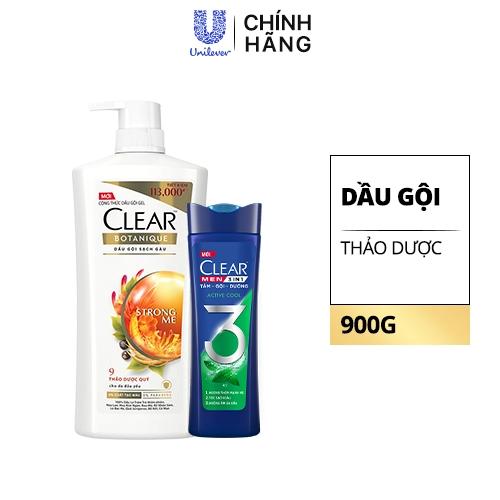 Clear dầu gội thảo dược 900g+DG 3IN1 mát lạnh 140g/8 bộ