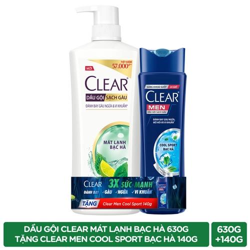 CLEAR Dầu Gội Bạc Hà 630g (1+1DG CLR MEN Mát Lạnh 140g)/8 Bộ