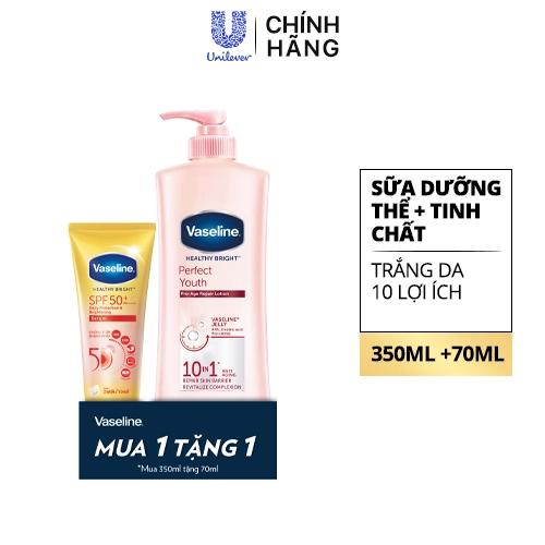 VASELINE SDT TrắngDa10LợiÍch350ml(1+1TchấtSPF50 70ml)/12Bộ